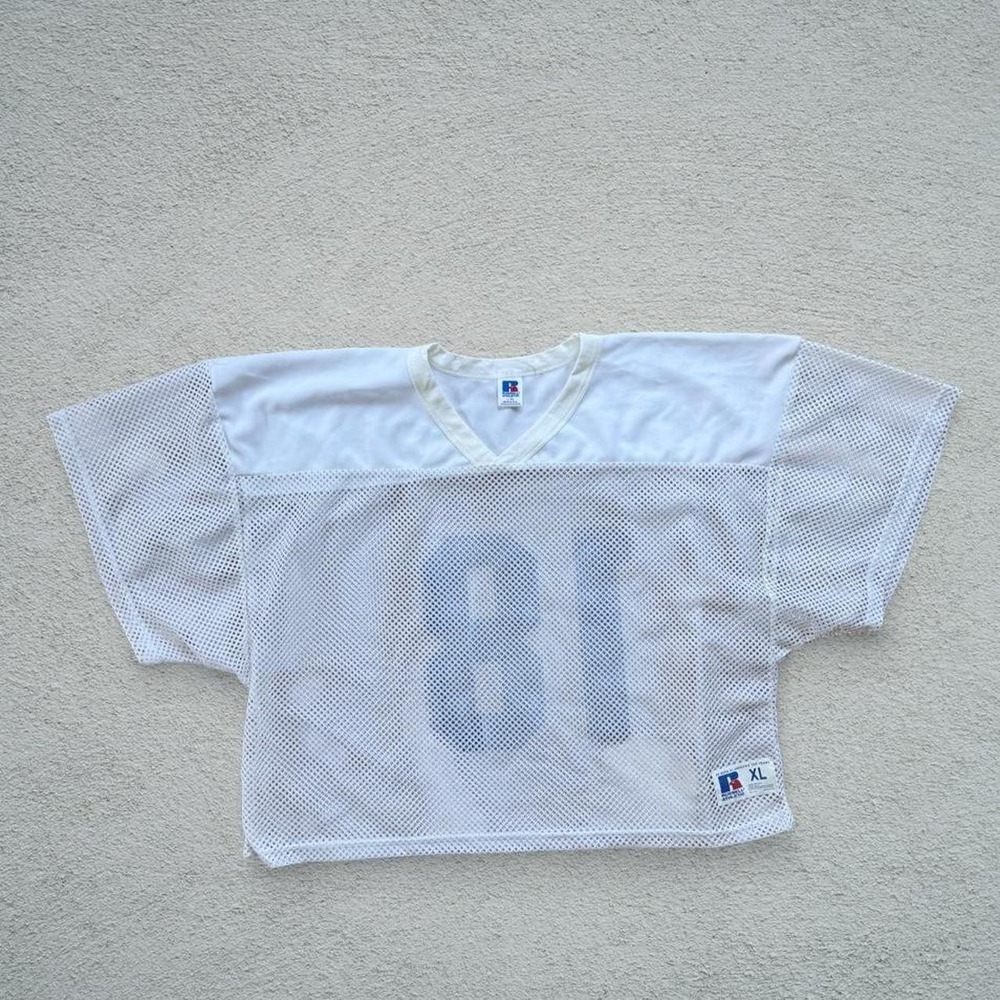 Russell Athletic Mens White Mesh Jersey 18 Size L XL Made USA Vintage Practice